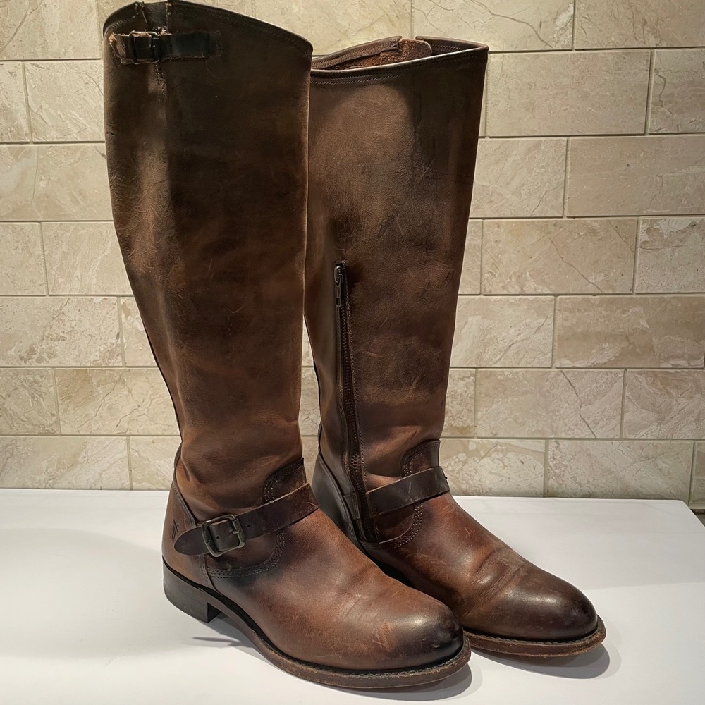 Frye Engineer Harness Tall Boots 150th Anniversary Brown Distressed Leather 8.5M